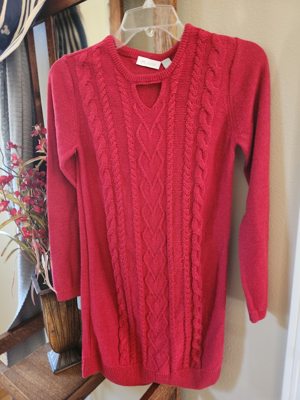Girl's Red Cable Knit Sweater Dress